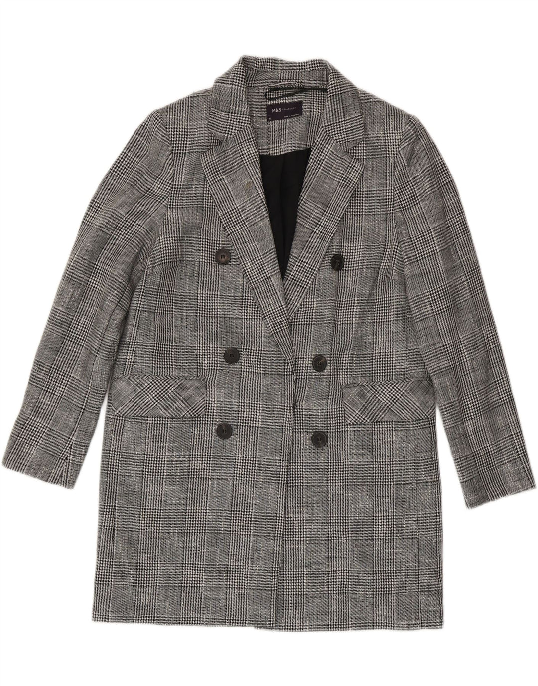 Cappotto doppiopetto da donna Marks & Spencer UK 10 piccolo grigio a quadri