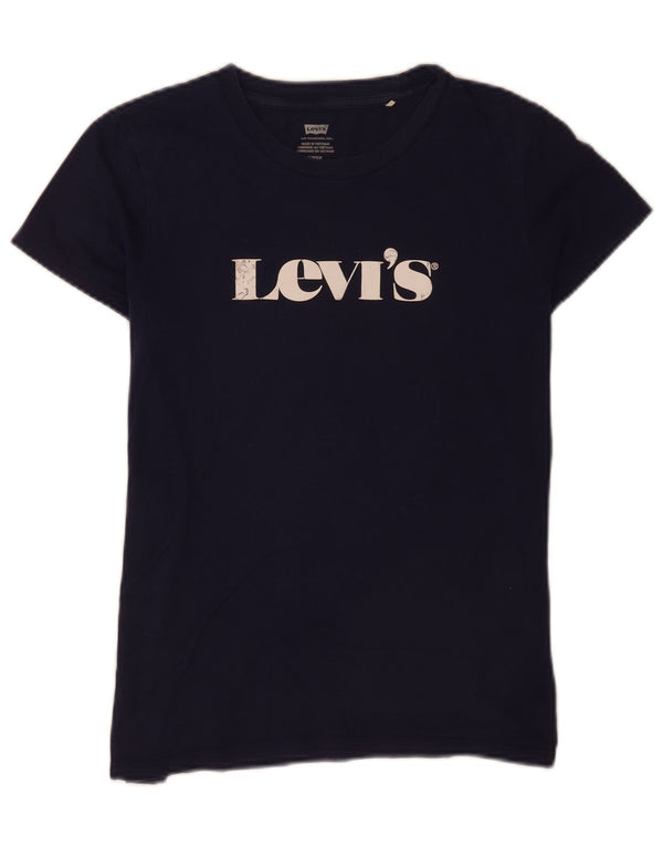 T-shirt grafica da donna Levi's Top UK 10 Small in cotone blu navy