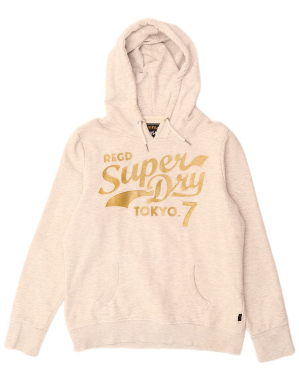 Maglione con cappuccio grafico da donna SUPERDRY UK 14 grande cotone grigio