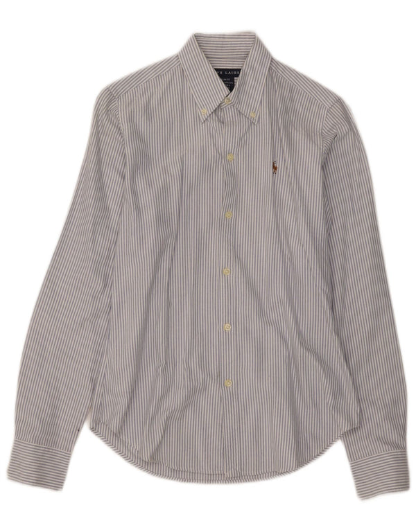 Ralph Lauren Womens Slim Fit Shirt US 4 Small Blue Pinstripe Cotton