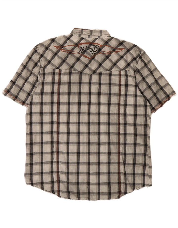 Camicia a maniche corte grafica da uomo Harley Davidson XL in cotone grigio a quadri