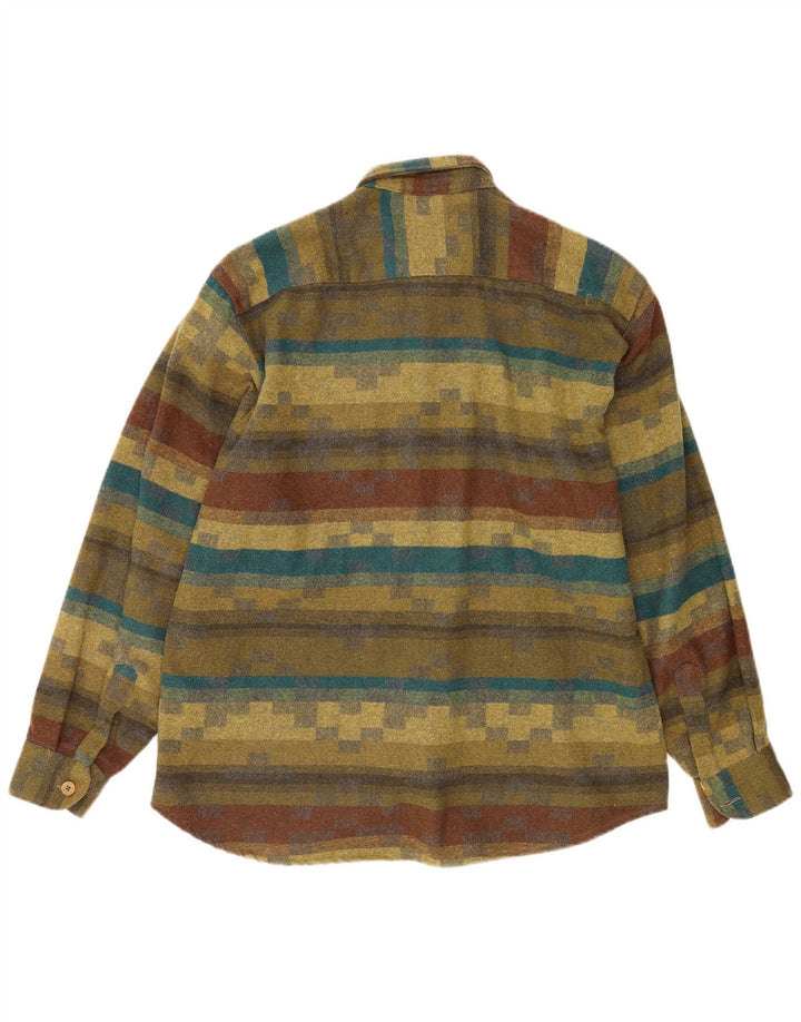 Massaro Camicia da uomo in flanella a righe grandi color kaki