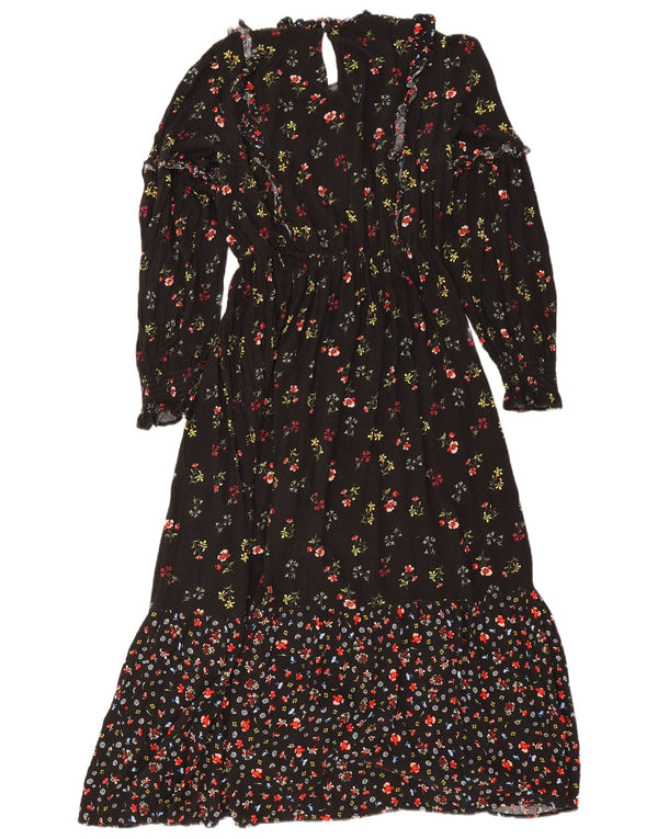 Abito lungo da donna Marks & Spencer UK 10 piccolo viscosa floreale nera