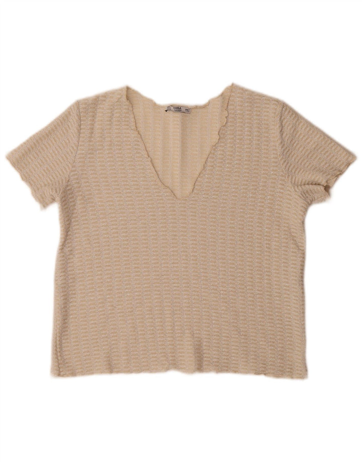 Top corto in maglia lavorato a maglia Zara da donna UK 14 Beige medio screziato