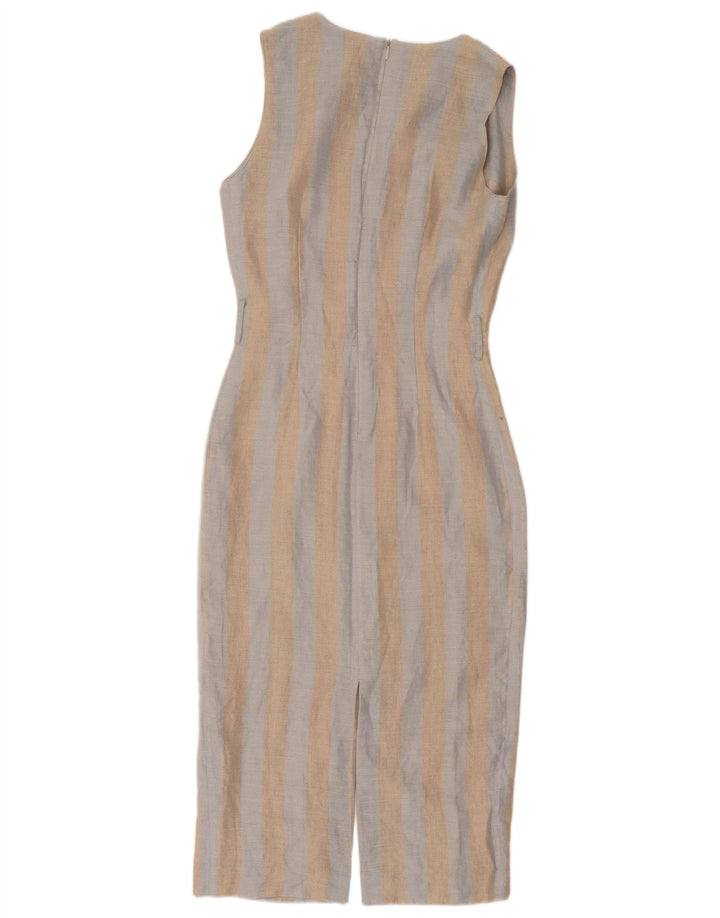 Tuta vintage da donna senza maniche IT 40 piccola in lino a righe beige