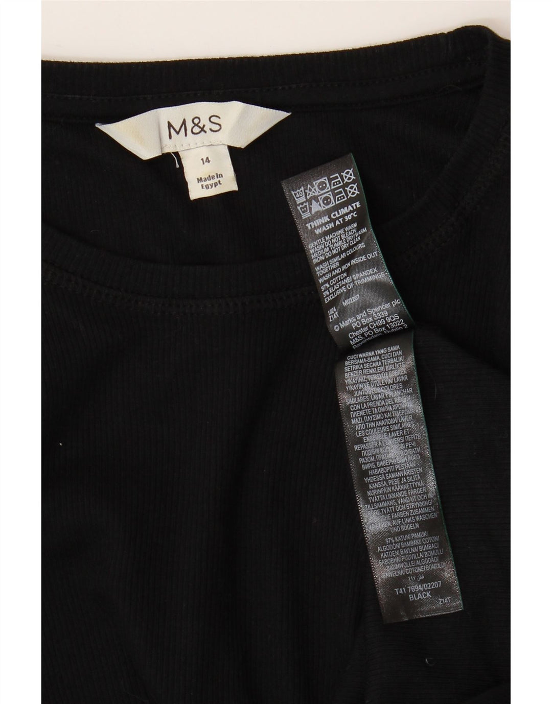 Marks & Spencer Top da donna manica lunga UK 14 cotone nero medio