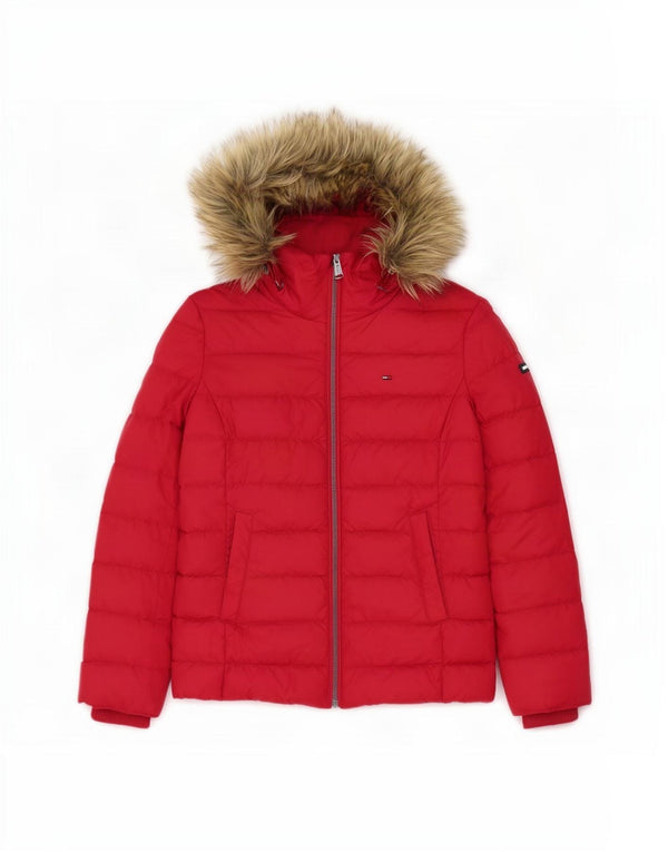 Giacca imbottita con cappuccio da donna Tommy Hilfiger UK 10 Small Poliestere rosso