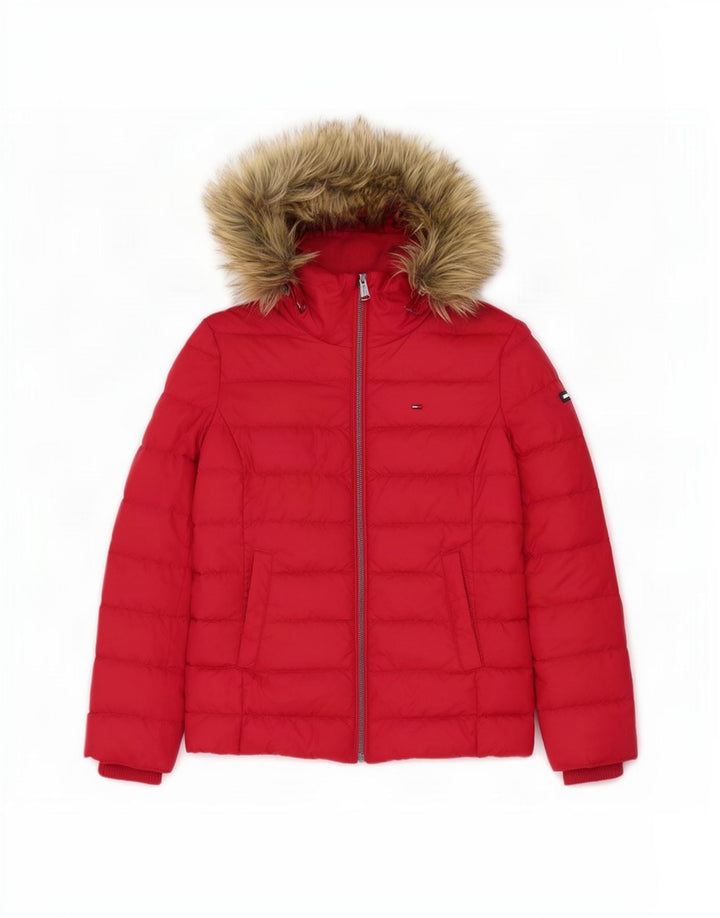 Giacca imbottita con cappuccio da donna Tommy Hilfiger UK 10 Small Poliestere rosso