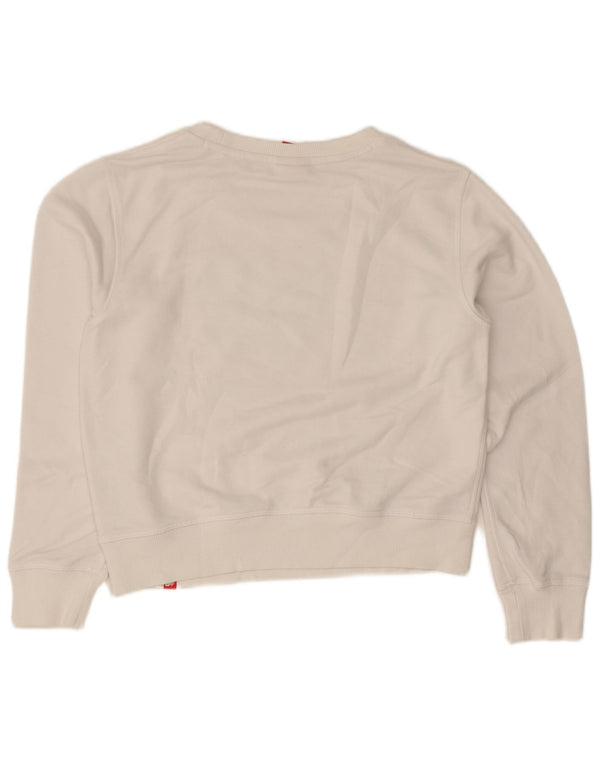 Felpa grafica corta da donna New Balance, maglione UK 14, cotone bianco medio