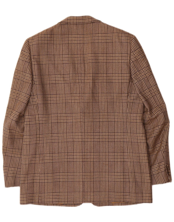 Giacca blazer vintage da uomo a 2 bottoni UK 42 XL lana a quadri marrone