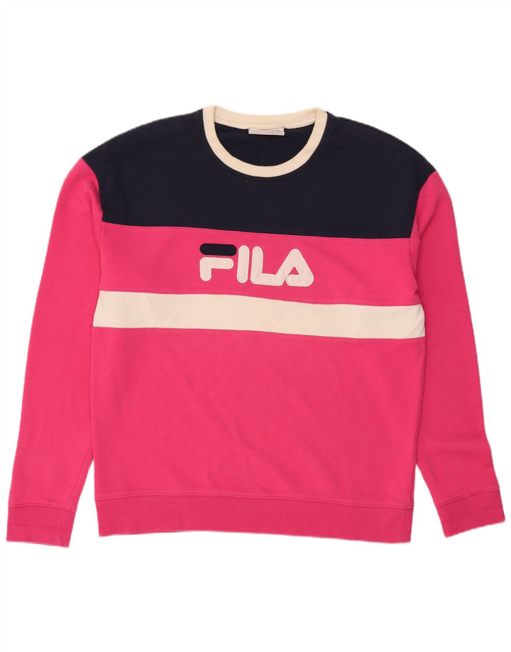 FILA Mens Graphic Sweatshirt Jumper Large Pink Colourblock Cotton