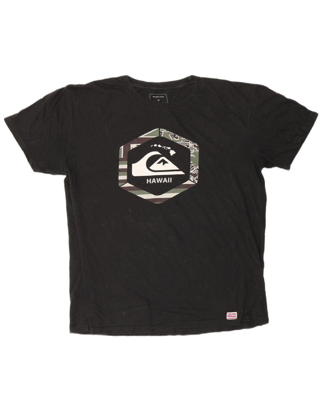 QUIKSILVER T-shirt grafica da uomo Hawaii vestibilità regolare top grande in cotone nero