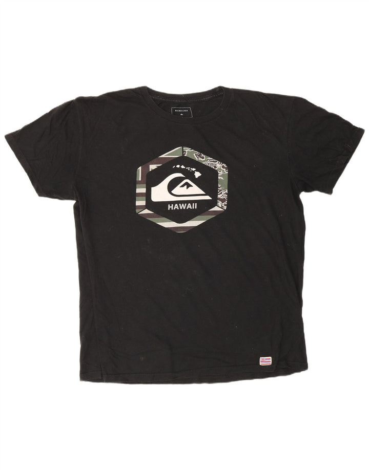 QUIKSILVER T-shirt grafica da uomo Hawaii vestibilità regolare top grande in cotone nero