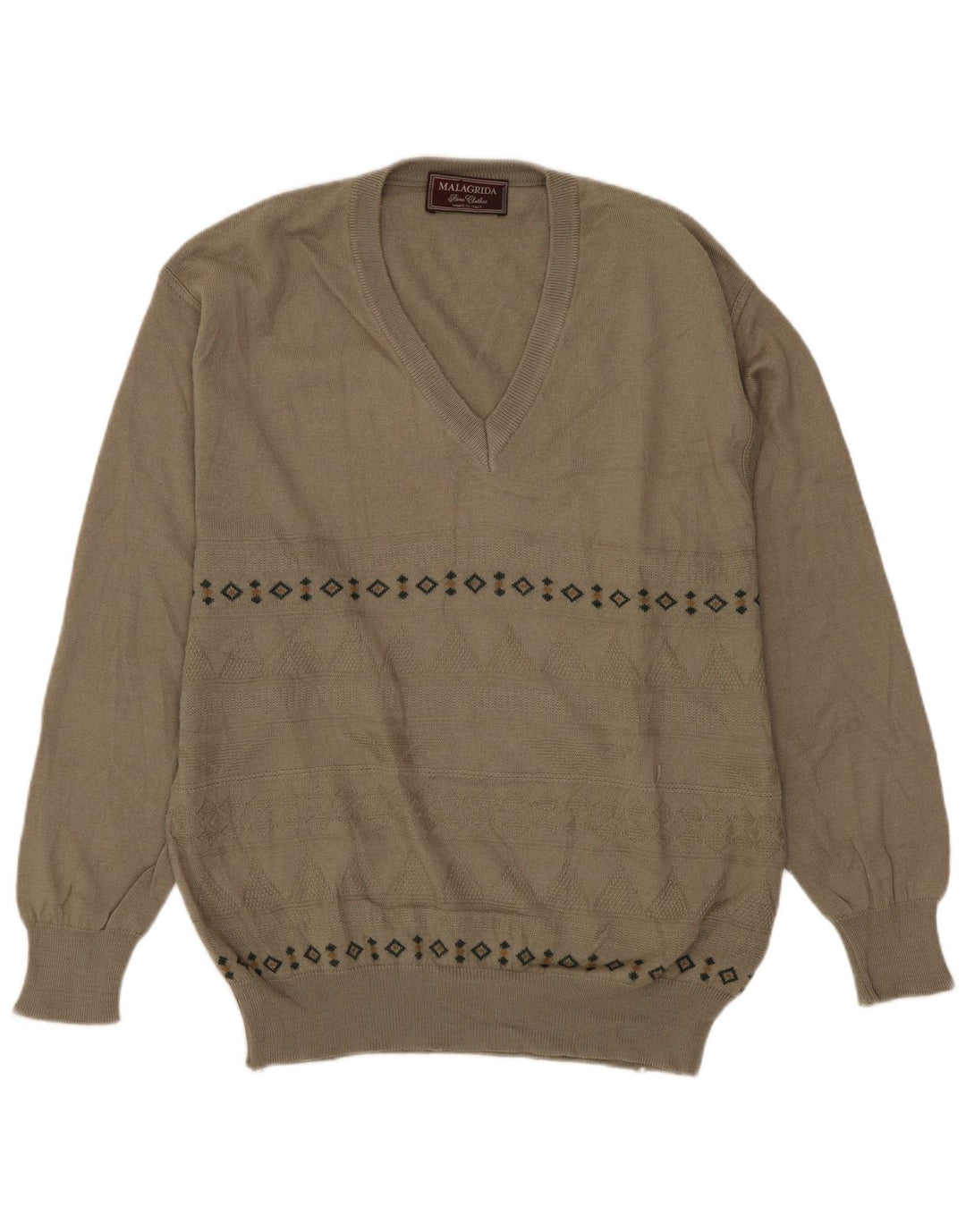 MALAGRIDA Maglione da uomo con scollo a V in lana geometrica grigio medio