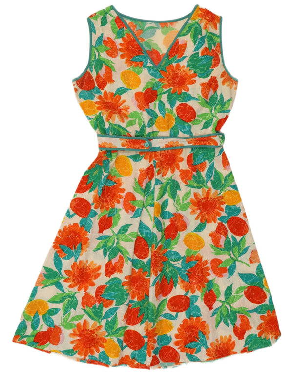 Abito vintage da donna senza maniche a trapezio UK 14 bohémien medio multicolore