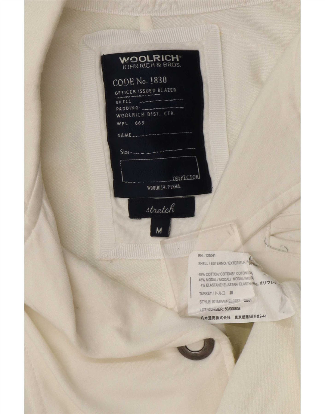 Giacca blazer a 3 bottoni da donna Woolrich UK 12 cotone bianco sporco medio