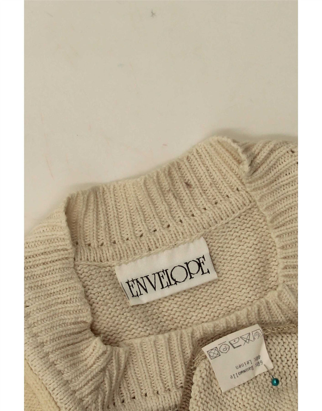 Maglione maglione girocollo da donna vintage EU 42 grande patchwork beige