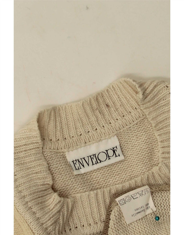 Maglione maglione girocollo da donna vintage EU 42 grande patchwork beige
