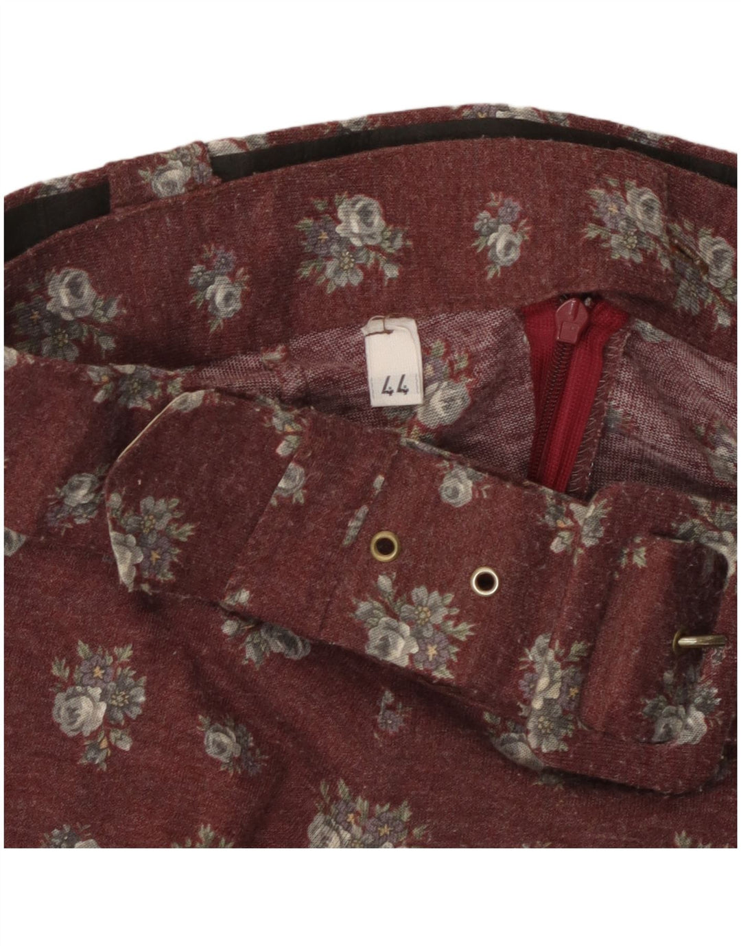 Gonna svasata da donna vintage IT 44 media W30 bordeaux floreale