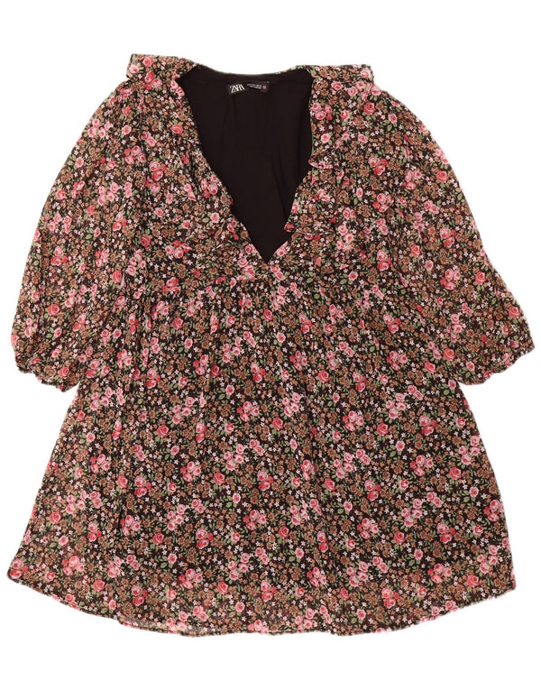Abito a trapezio con maniche a 3/4 da donna Zara UK 10 piccolo floreale multicolore