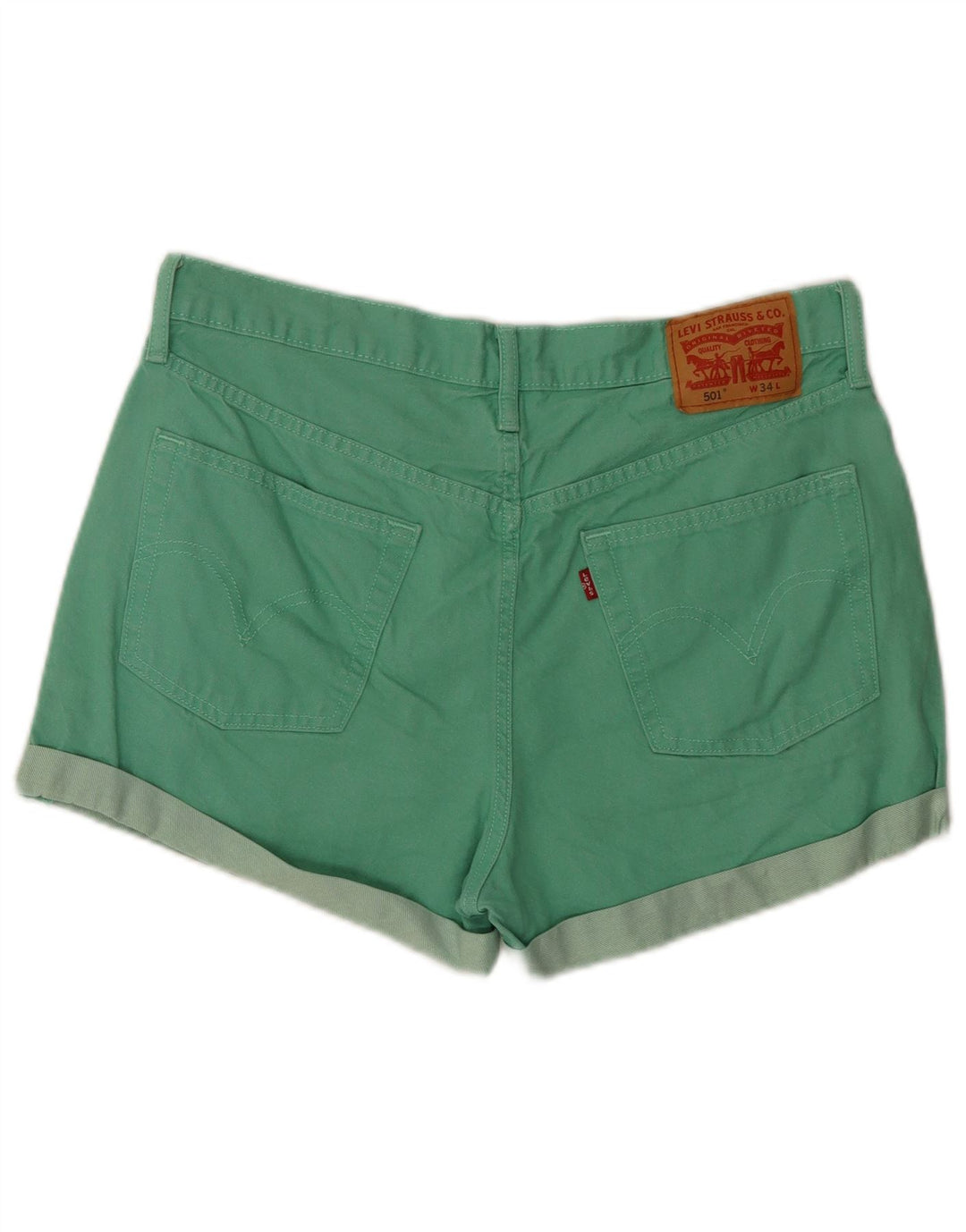 Pantaloncini di jeans Levi's 501 da donna W34 grandi in cotone verde