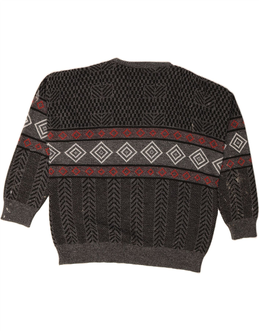 VINTAGE Mens Crew Neck Jumper Sweater Large Black Argyle/Diamond Acrylic Vintage Vintage and Second-Hand Vintage from Messina Hembry 