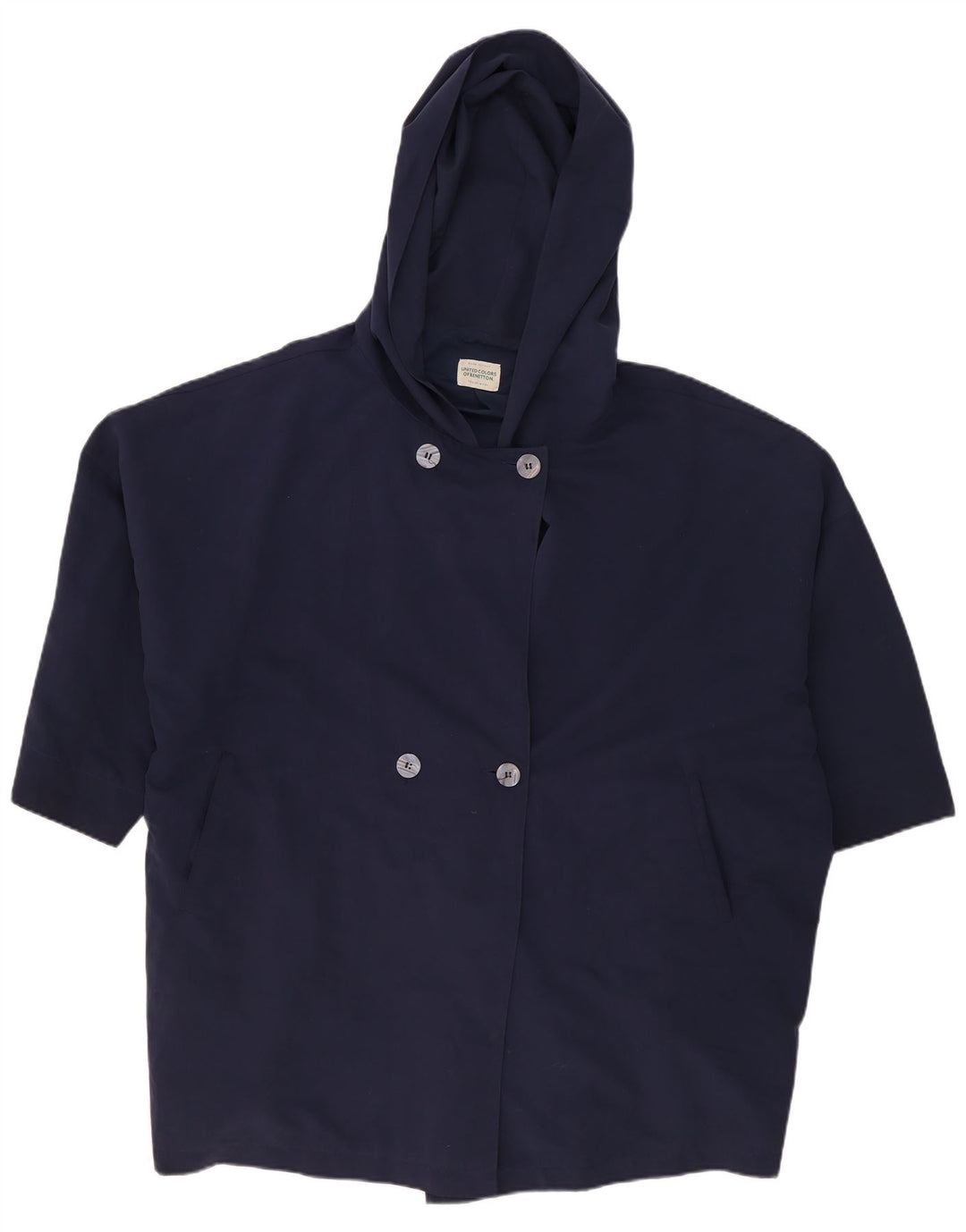 Cappotto doppiopetto oversize con cappuccio da donna Benetton UK 18 XL Blu navy