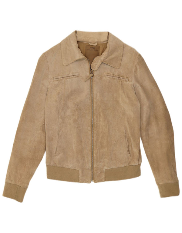 Giubbotto Bomber Donna Conbipel in Pelle Scamosciata IT 46 Large Beige Pelle