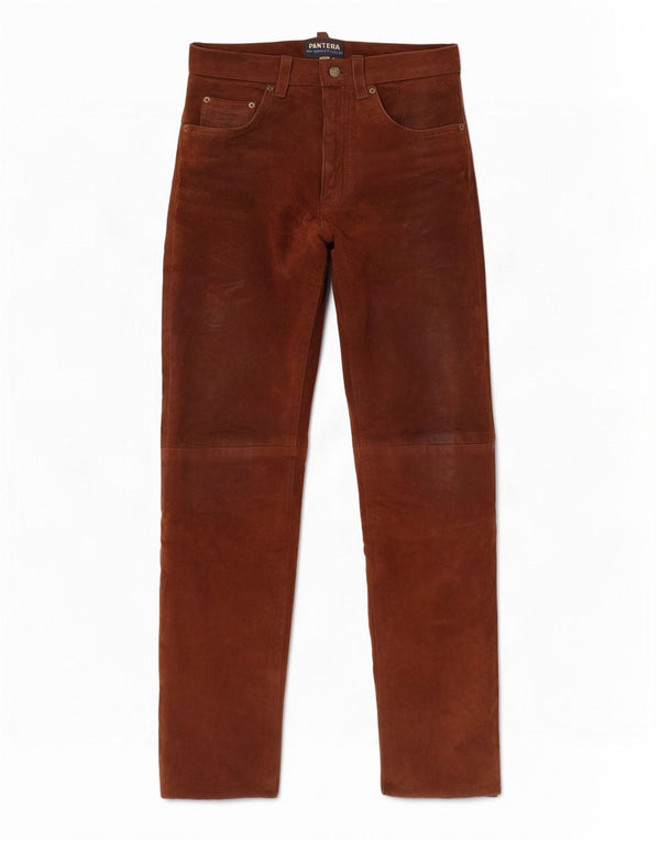 Pantaloni da uomo dritti in pelle scamosciata Pantera W31 L33 in pelle marrone