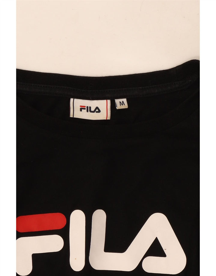 Top corto grafico da donna FILA manica lunga UK 14 medio nero