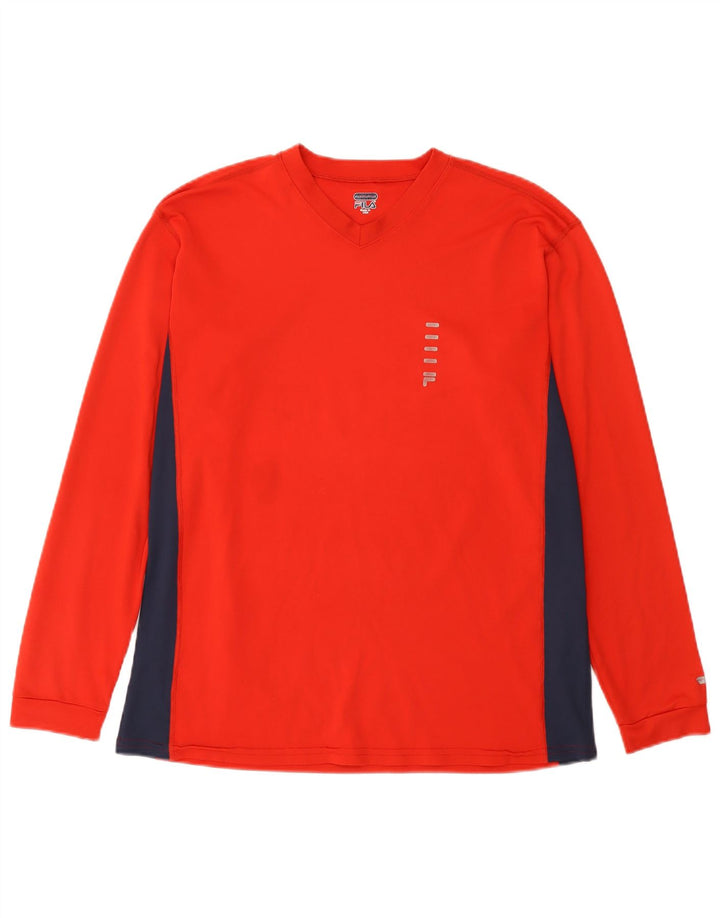 Fila Maglia da uomo a maniche lunghe grande rossa in poliestere color block