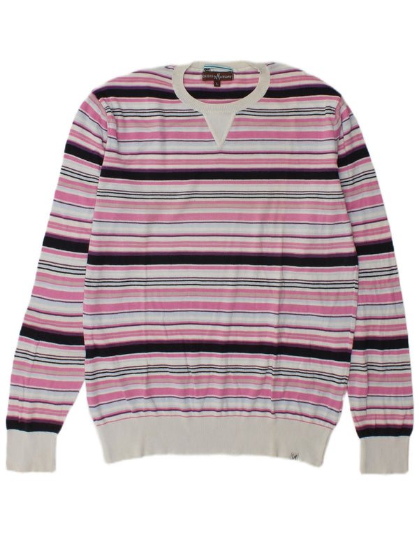 Guess By Marciano Maglione girocollo da uomo in cotone a righe grandi rosa