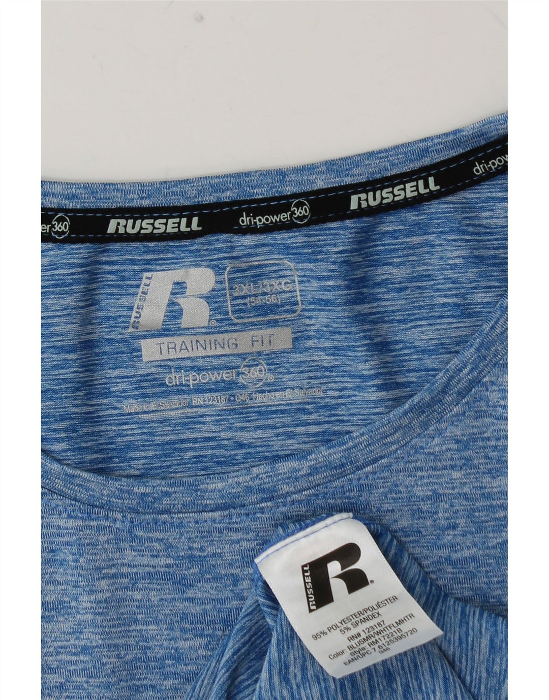 RUSSELL ATHLETIC T-shirt da uomo Dri-Power Top 3XL Poliestere chiazzato blu