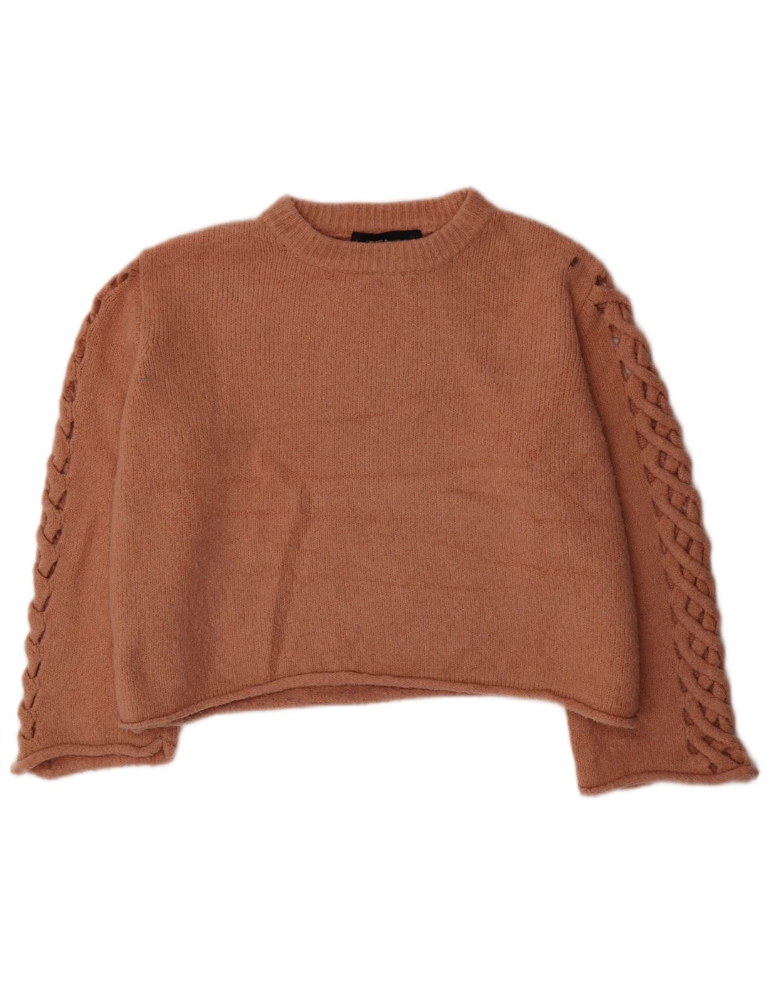 Maglione corto girocollo oversize da donna Zara UK 14 Marrone medio