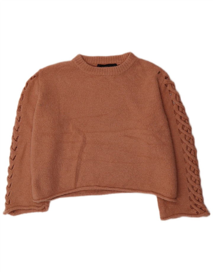 Maglione corto girocollo oversize da donna Zara UK 14 Marrone medio