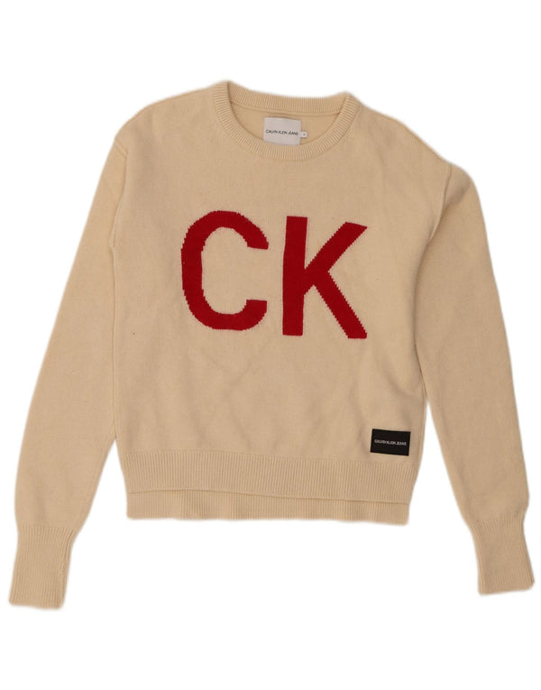 Maglione maglione girocollo con grafica per ragazze Calvin Klein 13-14 anni Beige