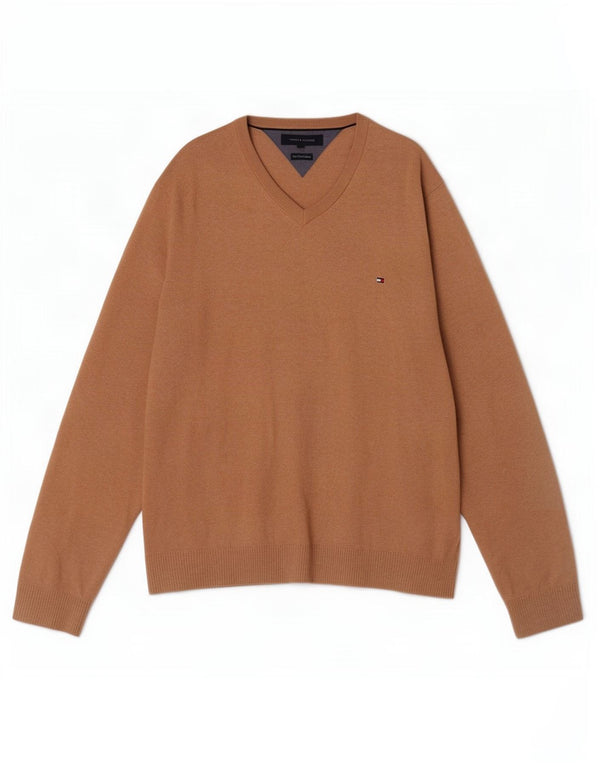 Maglione maglione con scollo a V da uomo Tommy Hilfiger XL in cotone marrone