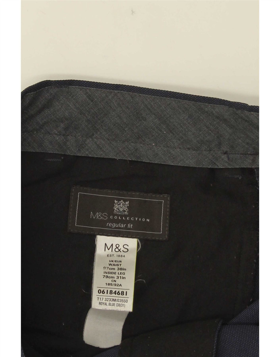 Pantaloni da abito dritti Regular Fit Marks & Spencer da uomo W38 L28 Blu Navy