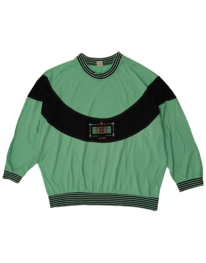 Felpa da donna Huber maglione EU 40 verde medio color block retrò