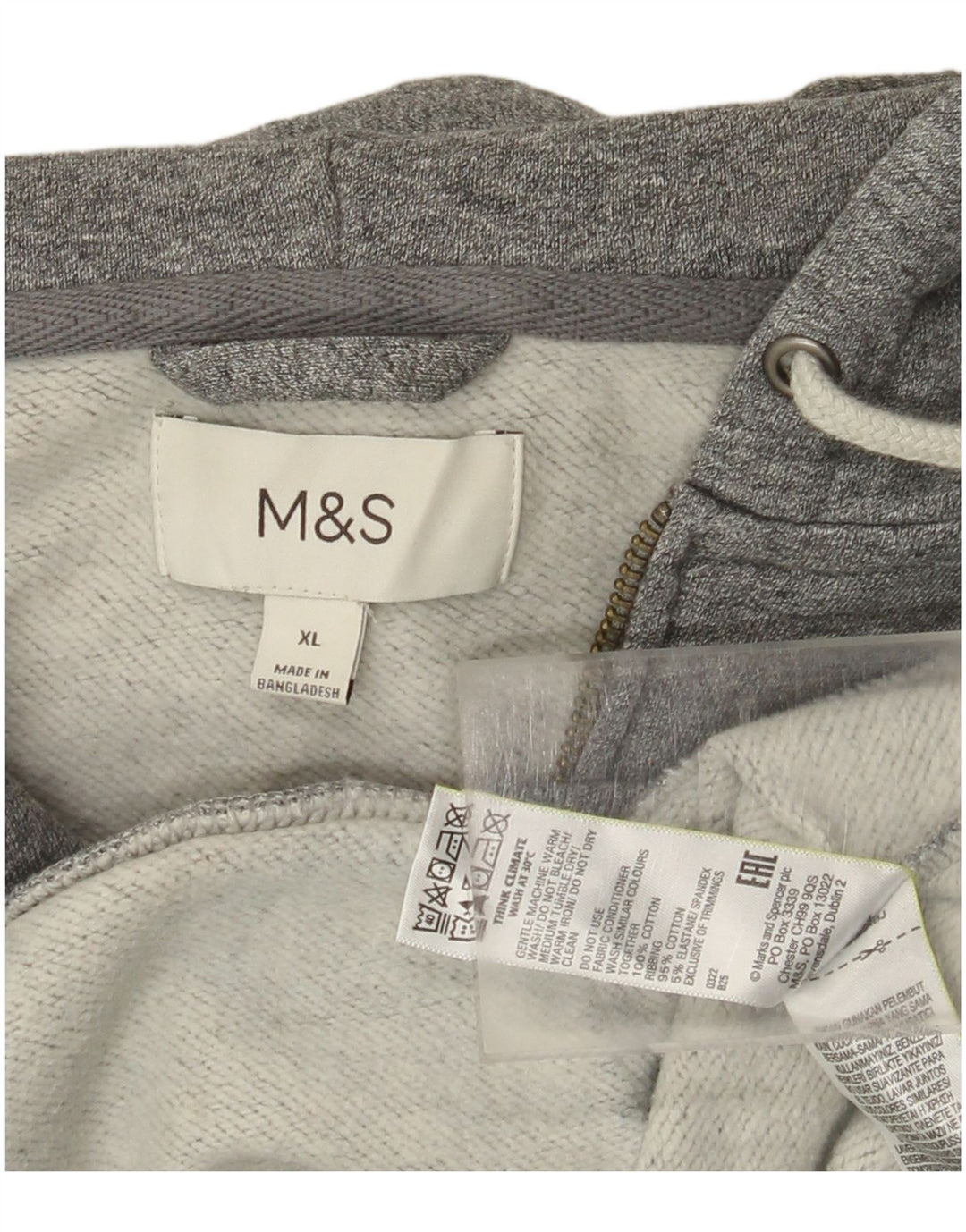 Maglione con cappuccio e zip da uomo Marks & Spencer XL in cotone grigio