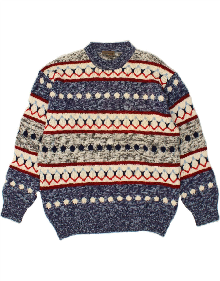 SEVRES Maglione girocollo da uomo IT 50 Lana Fair Isle blu medio