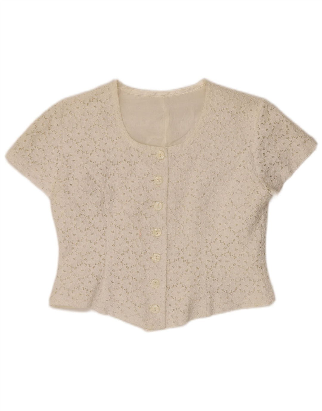 Camicetta da donna a maniche corte corta VINTAGE IT 46 Grande motivo floreale bianco sporco