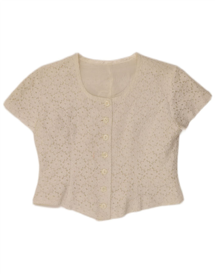 Camicetta da donna a maniche corte corta VINTAGE IT 46 Grande motivo floreale bianco sporco