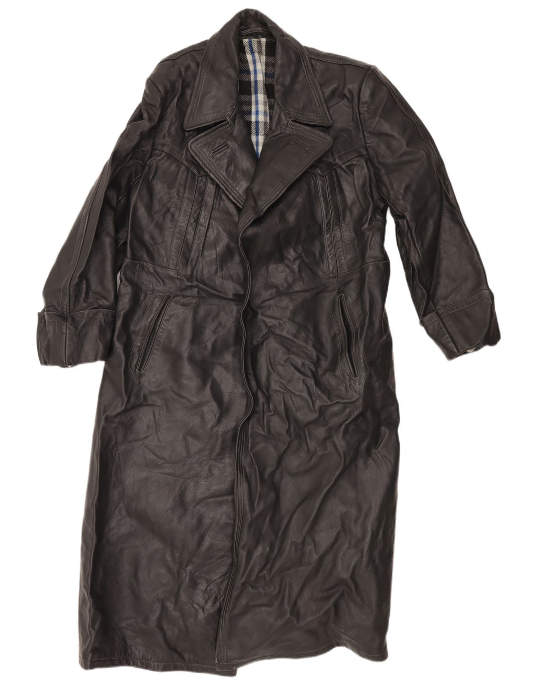 Trench in pelle da uomo VINTAGE UK 38 Pelle nera media