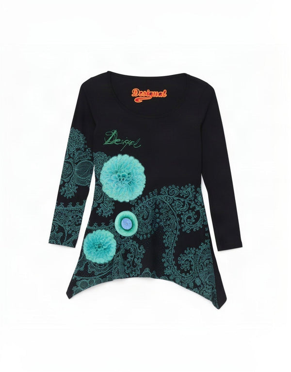 Desigual Abito tunica grafico da donna UK 12 Medium Navy Blue Paisley