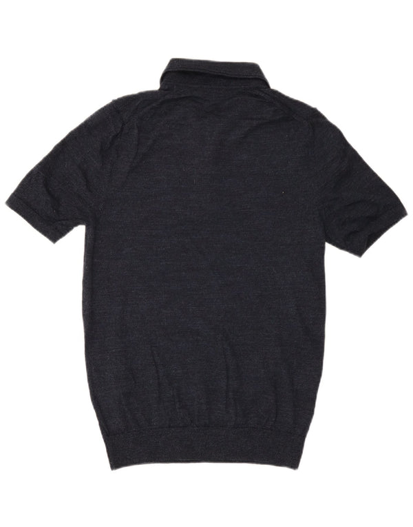 Maglione Reiss da uomo a maniche corte con collo a polo, blu navy medio screziato
