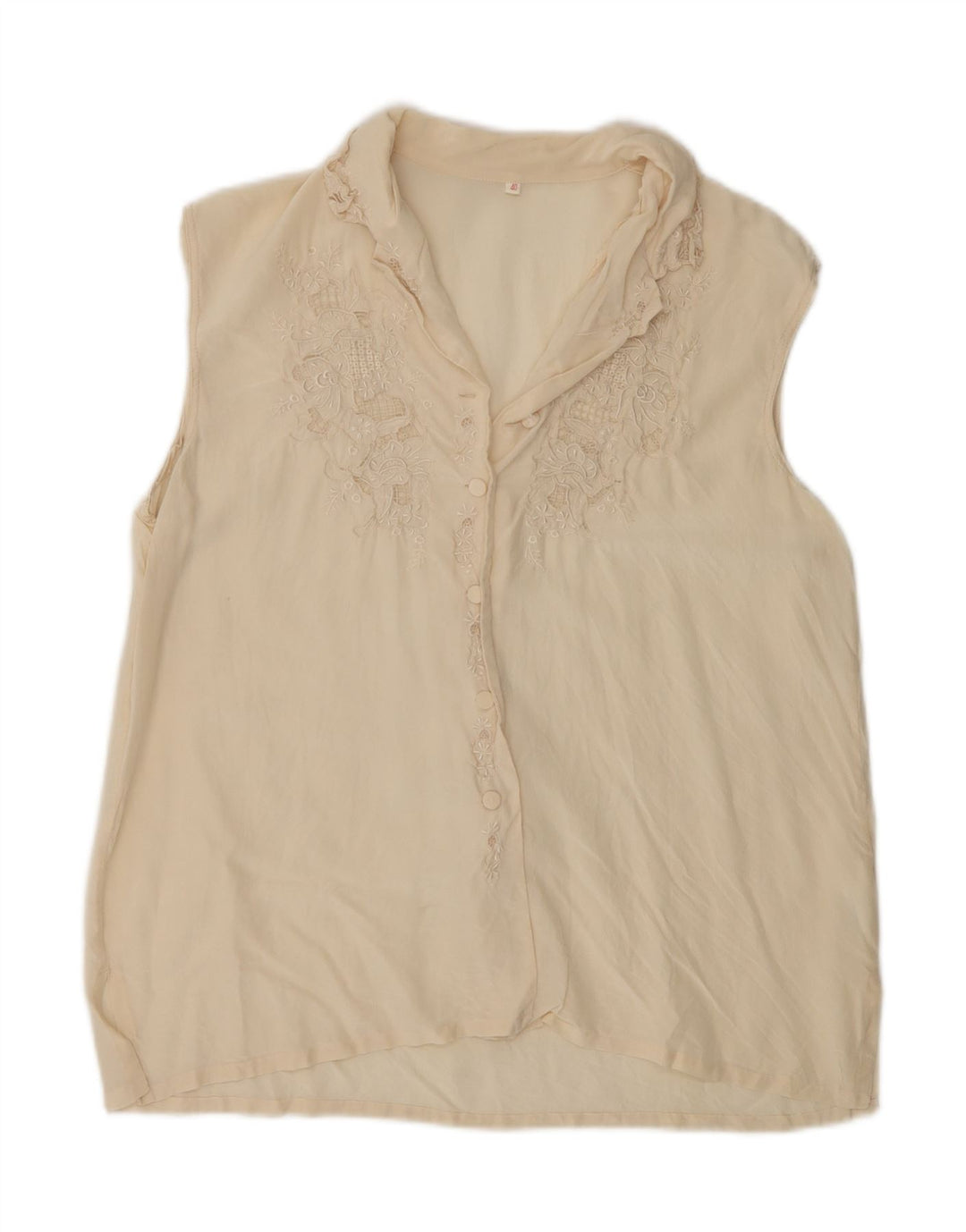 VINTAGE Womens Sleeveless Shirt Blouse EU 40 Medium Beige Floral Vintage Vintage and Second-Hand Vintage from Messina Hembry 
