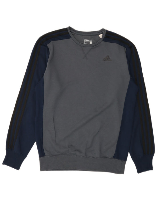 Adidas Uomo Climalite Felpa Maglione Piccolo Blu Colourblock Poliestere