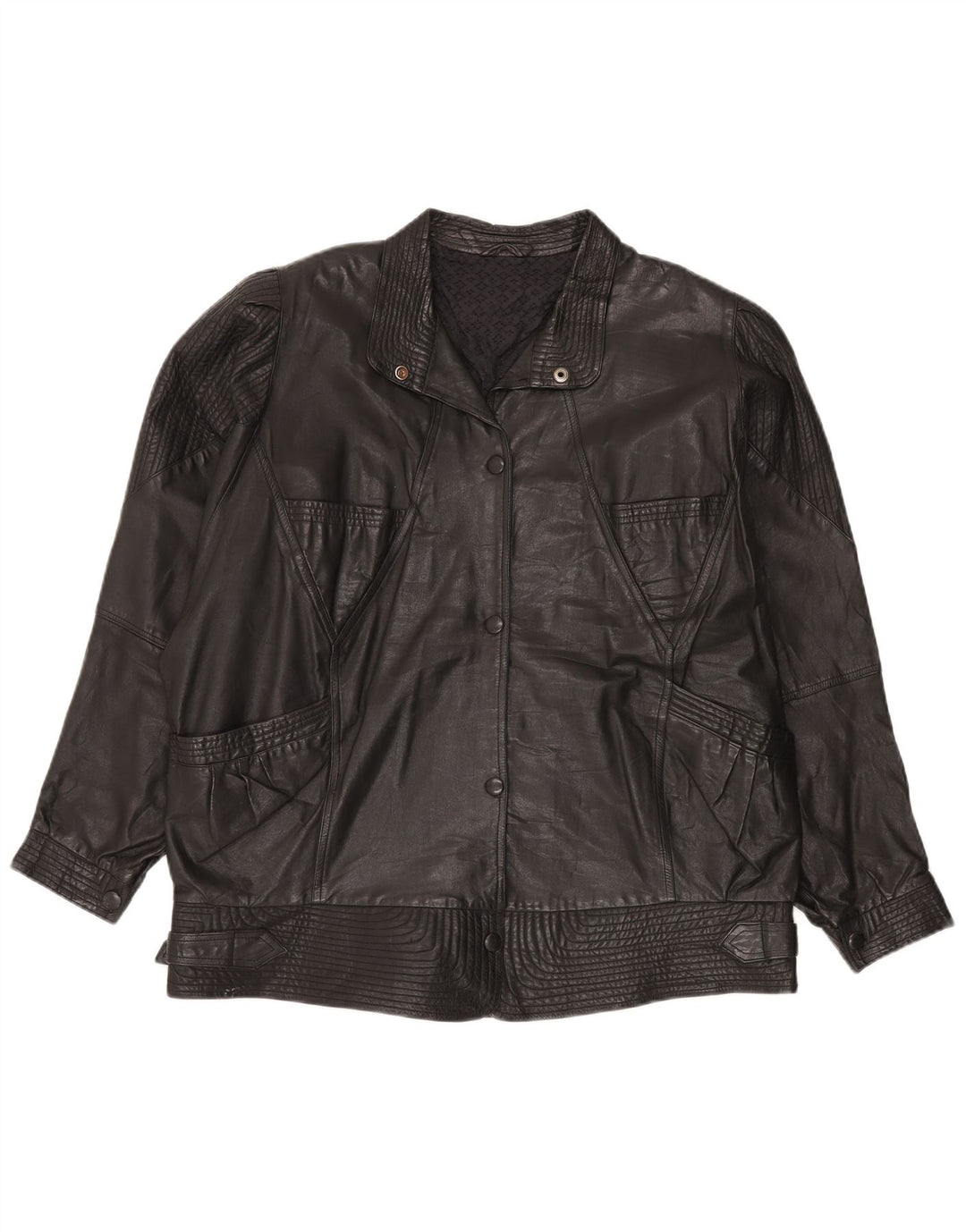 Giacca in pelle oversize da donna VINTAGE UK 20 2XL Nera