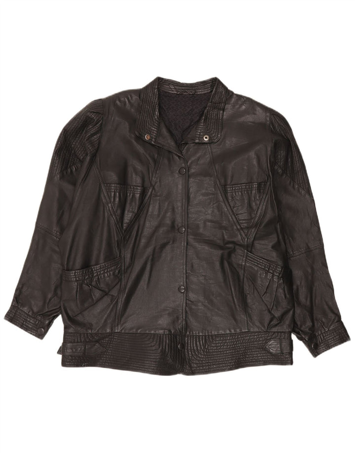 Giacca in pelle oversize da donna VINTAGE UK 20 2XL Nera
